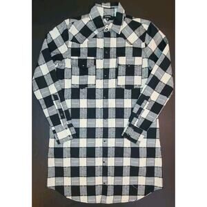 Mittoshop Plaid Flannel Shirt Dress Pearl Snap Pockets Women's Sz 8